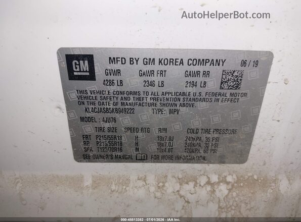 KL4CJASB5KB949222 2019 BUICK ENCORE White Engine compartment view