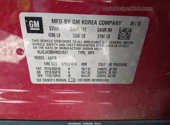 KL4CJASB6HB024621 2017 BUICK ENCORE Red Engine compartment view