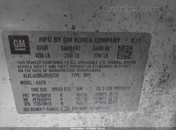 KL4CJASB6JB595239 2018 BUICK ENCORE White Engine compartment view