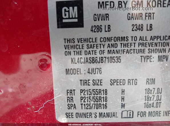 KL4CJASB6JB710535 2018 BUICK ENCORE Red Vista del compartimento del motor