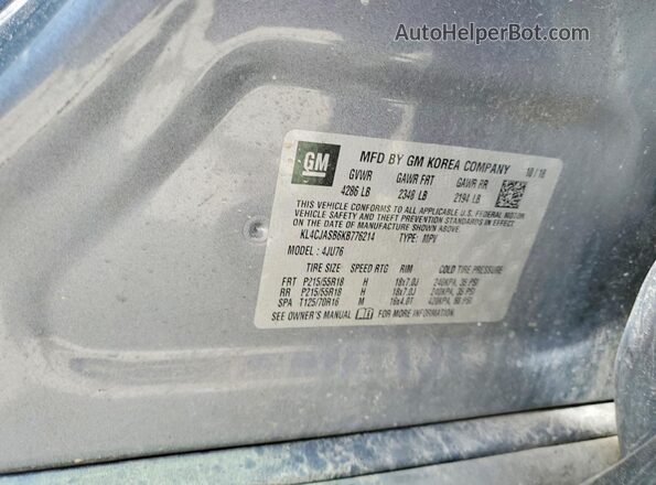 KL4CJASB6KB776214 2019 BUICK ENCORE Gray VIN sticker view