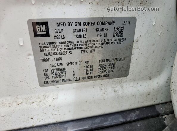 KL4CJASB6KB824133 2019 BUICK ENCORE White VIN sticker view