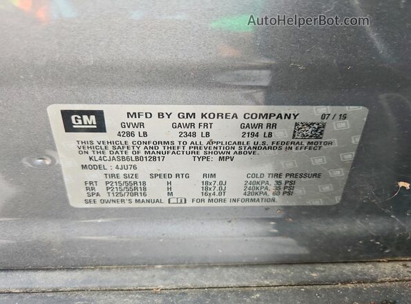 KL4CJASB6LB012817 2020 BUICK ENCORE Charcoal VIN sticker view
