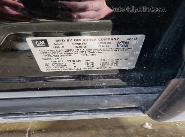 KL4CJASB8JB656056 2018 BUICK ENCORE Black Vista del compartimento del motor