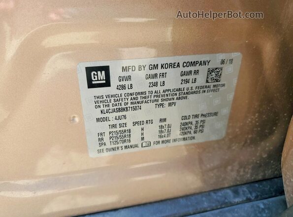 KL4CJASB8KB715074 2019 BUICK ENCORE Бежевый Вид подкапотного пространства