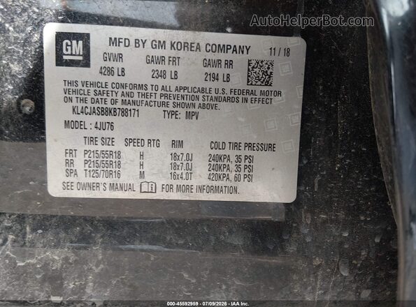 KL4CJASB8KB788171 2019 BUICK ENCORE Черный Вид подкапотного пространства