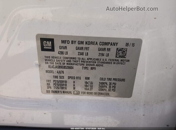 KL4CJASB9GB526604 2016 BUICK ENCORE White Engine compartment view