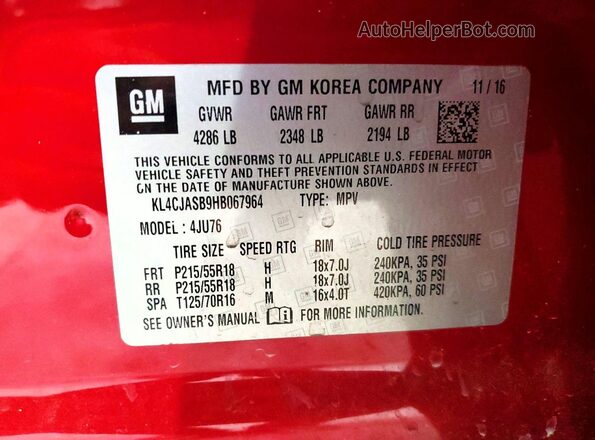 KL4CJASB9HB067964 2017 BUICK ENCORE Red Widok komory silnika