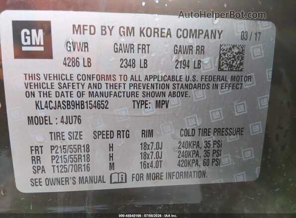 KL4CJASB9HB154652 2017 BUICK ENCORE Burgundy Vista del compartimento del motor