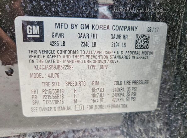 KL4CJASB9JB522592 2018 BUICK ENCORE Black Widok komory silnika