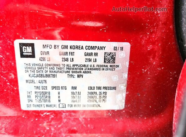 KL4CJASB9JB667891 2018 BUICK ENCORE Red Widok komory silnika