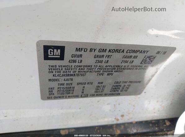 KL4CJASB9KB707937 2019 BUICK ENCORE White Շարժիչի բաժամունքի տեսք