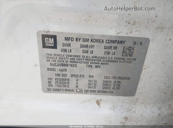 KL4CJASB9KB716315 2019 BUICK ENCORE White Вид підкапотного простору