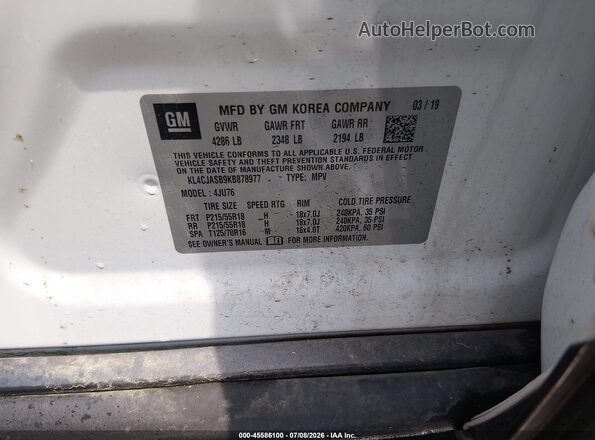 KL4CJASB9KB878977 2019 BUICK ENCORE White Engine compartment view