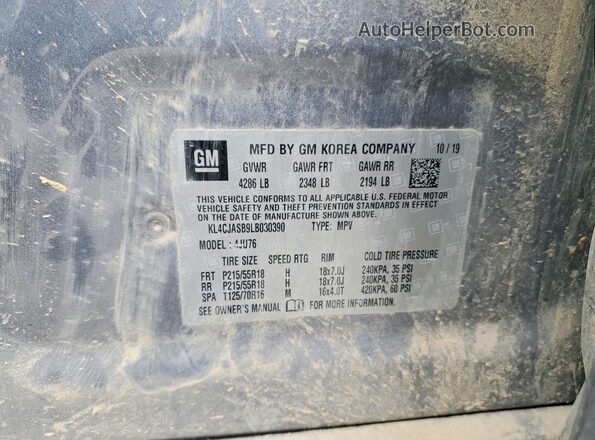 KL4CJASB9LB030390 2020 BUICK ENCORE Gray VIN sticker view