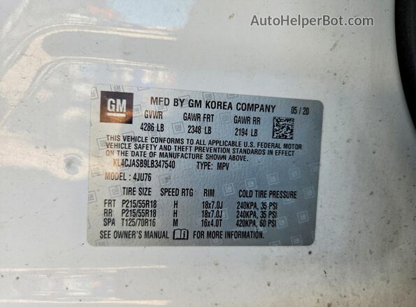 KL4CJASB9LB347540 2020 BUICK ENCORE White Widok komory silnika