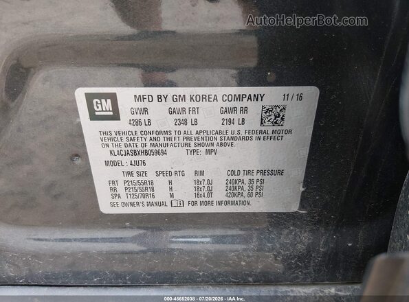 KL4CJASBXHB059694 2017 BUICK ENCORE Серый Вид подкапотного пространства