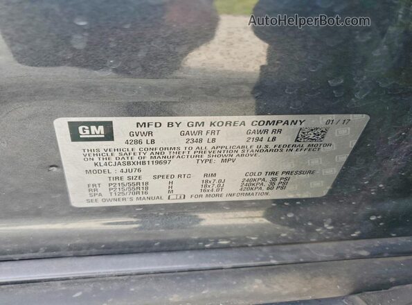 KL4CJASBXHB119697 2017 BUICK ENCORE Серый Вид наклейки с VIN-кодом