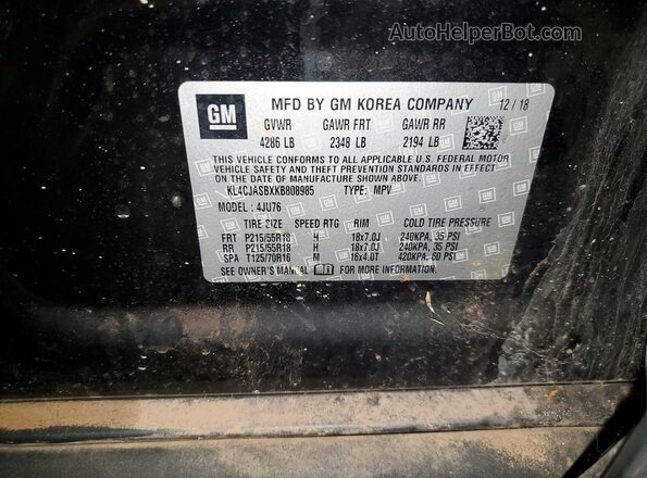 KL4CJASBXKB808985 2019 BUICK ENCORE Black Вид наклейки з VIN-кодом