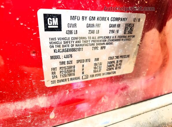 KL4CJASBXKB821011 2019 BUICK ENCORE Red Սալոնի 360 աստիճան տեսք