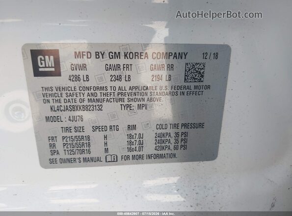 KL4CJASBXKB823132 2019 BUICK ENCORE Белый Вид подкапотного пространства
