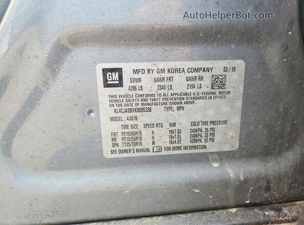 KL4CJASBXKB885338 2019 BUICK ENCORE Gray Widok wnętrza 360 stopni