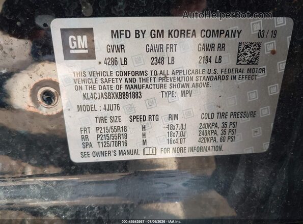 KL4CJASBXKB891883 2019 BUICK ENCORE Black Widok komory silnika