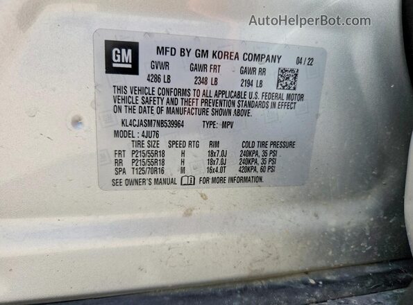 KL4CJASM7NB539964 2022 BUICK ENCORE Gray Engine compartment view