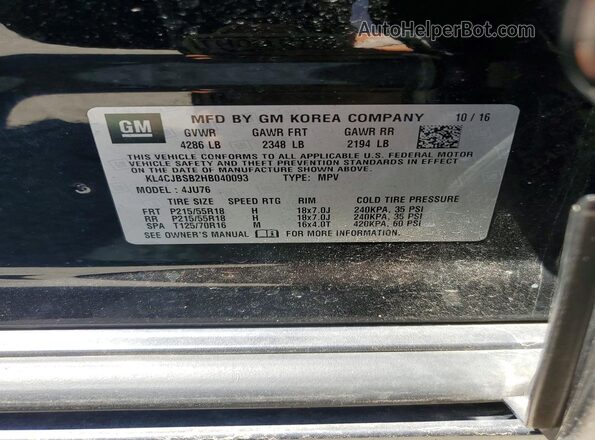 KL4CJBSB2HB040093 2017 BUICK ENCORE Black Widok naklejki z numerem VIN