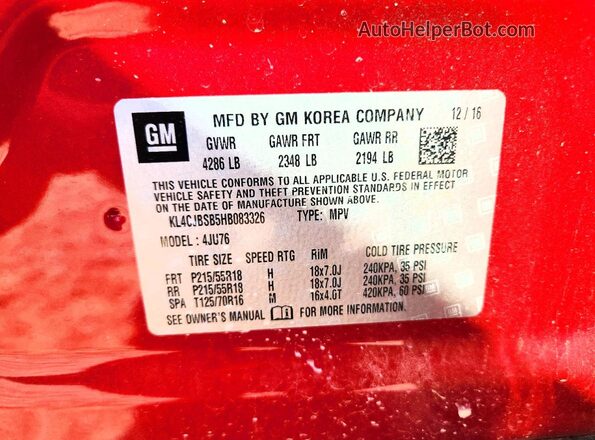 KL4CJBSB5HB083326 2017 BUICK ENCORE Burgundy Widok wnętrza 360 stopni