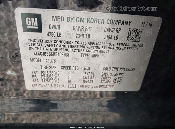 KL4CJBSB6HB102708 2017 BUICK ENCORE Black Engine compartment view