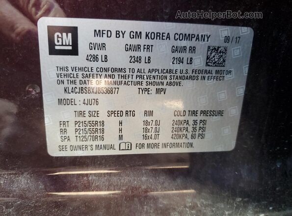 KL4CJBSBXJB536877 2018 BUICK ENCORE Темно-бордовый Вид наклейки с VIN-кодом