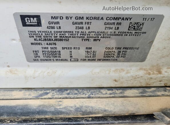 KL4CJBSBXJB580152 2018 BUICK ENCORE White Вид задньої частини салону