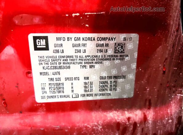 KL4CJCSB0JB534349 2018 BUICK ENCORE Maroon Շարժիչի բաժամունքի տեսք