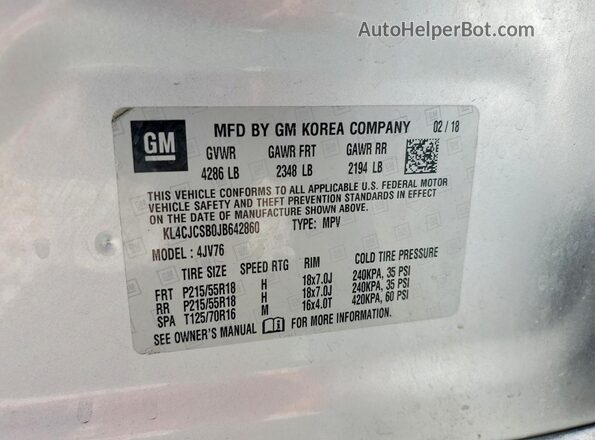 KL4CJCSB0JB642860 2018 BUICK ENCORE Silver Vista interior de 360 grados