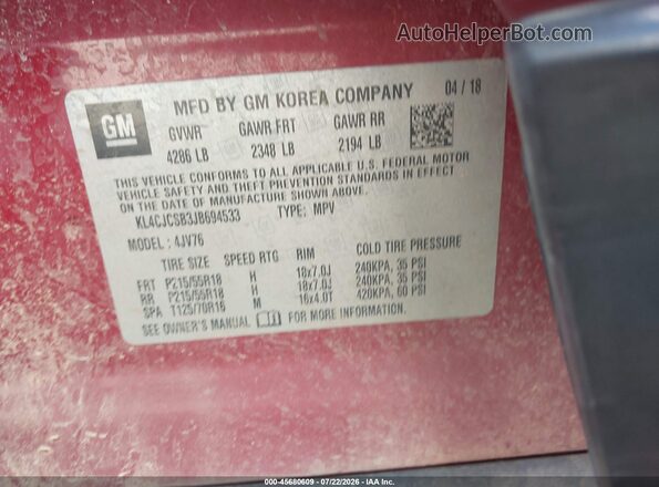 KL4CJCSB3JB694533 2018 BUICK ENCORE Red Շարժիչի բաժամունքի տեսք