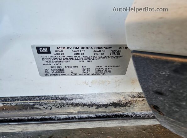 KL4CJCSB6JB674907 2018 BUICK ENCORE White 360 interior view