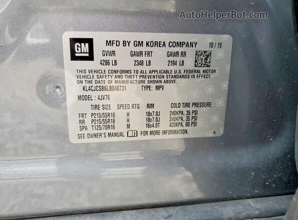 KL4CJCSB6LB048731 2020 BUICK ENCORE Gray Панорамний вид салону 360°