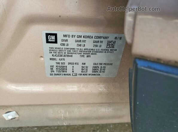KL4CJCSB7JB709440 2018 BUICK ENCORE Tan Widok naklejki z numerem VIN