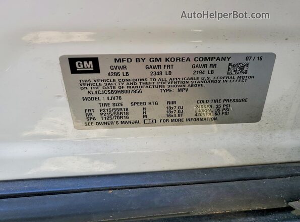 KL4CJCSB9HB007856 2017 BUICK ENCORE White ძრავის განყოფილების ხედი