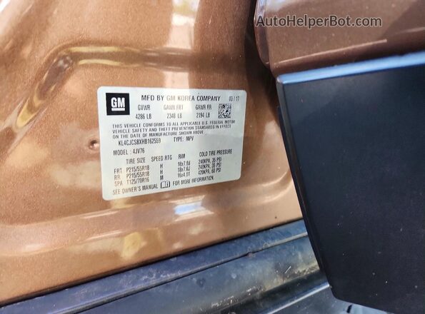 KL4CJCSBXHB162559 2017 BUICK ENCORE Коричневый Панорамный вид салона 360°