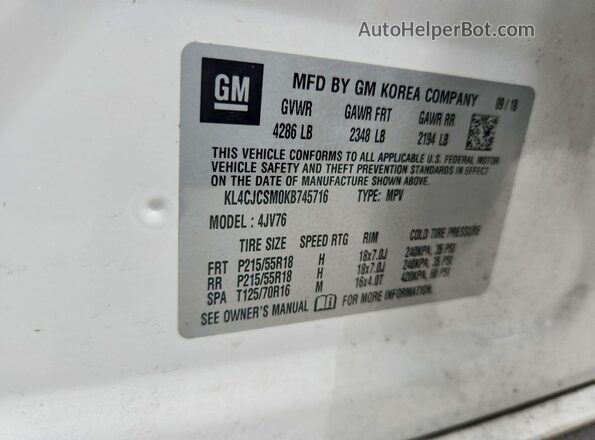 KL4CJCSM0KB745716 2019 BUICK ENCORE Белый Вид подкапотного пространства