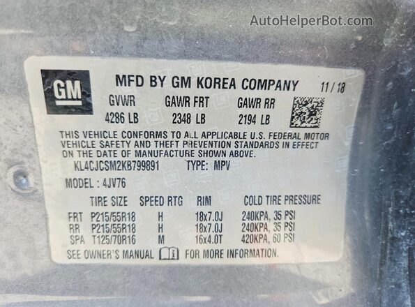 KL4CJCSM2KB799891 2019 BUICK ENCORE Серый Вид подкапотного пространства