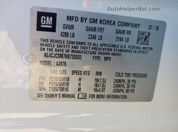KL4CJCSM7KB728203 2019 BUICK ENCORE Белый Вид подкапотного пространства