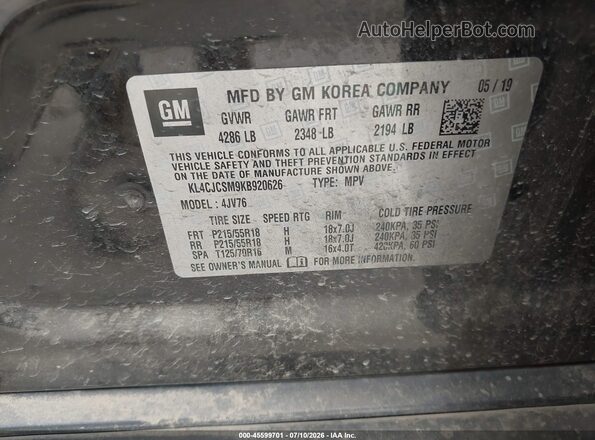 KL4CJCSM9KB920626 2019 BUICK ENCORE Black Widok komory silnika
