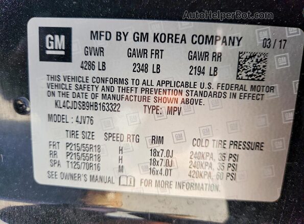 KL4CJDSB9HB163322 2017 BUICK ENCORE Black VIN კოდის სტიკერის ხედი