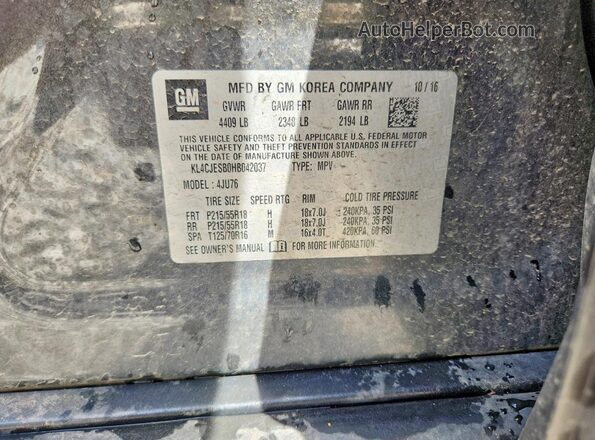 KL4CJESB0HB042037 2017 BUICK ENCORE Gray ძრავის განყოფილების ხედი