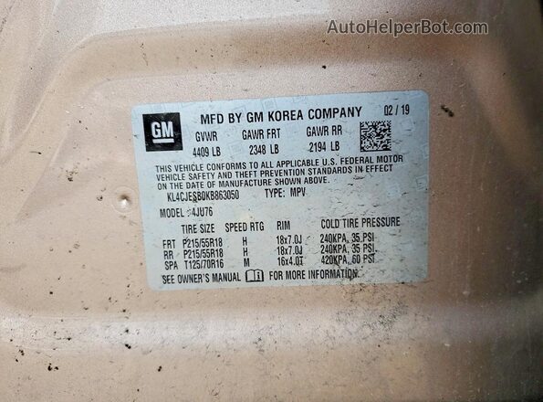 KL4CJESB0KB863050 2019 BUICK ENCORE Tan Widok komory silnika