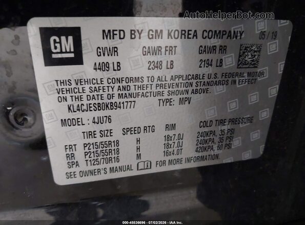 KL4CJESB0KB941777 2019 BUICK ENCORE Black Engine compartment view