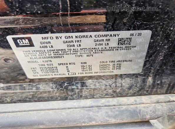 KL4CJESB0MB300521 2021 BUICK ENCORE Черный Панорамный вид салона 360°